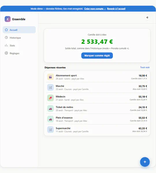 Ensemble — suivi de dépenses pour couples